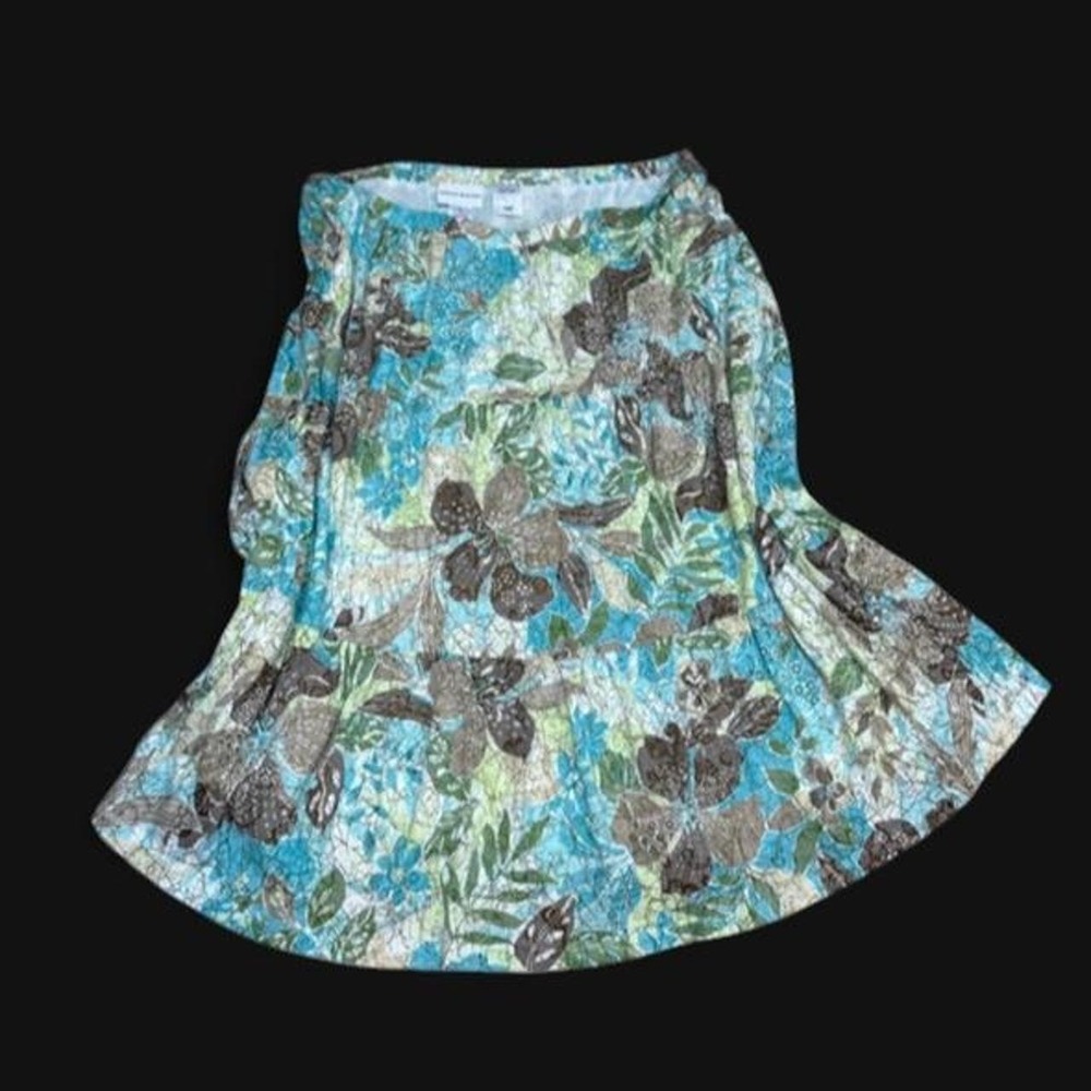 Alfred Dunner Floral Tiered Midi Skirt Blue Green Tropical Boho Size 16 No Flaws